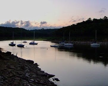 morning east of D Dock, full, many boats, calm